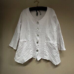 Linnea Womens Button-Front Textured Blouse Top Shirt Medium 3/4 Sleeve White USA
